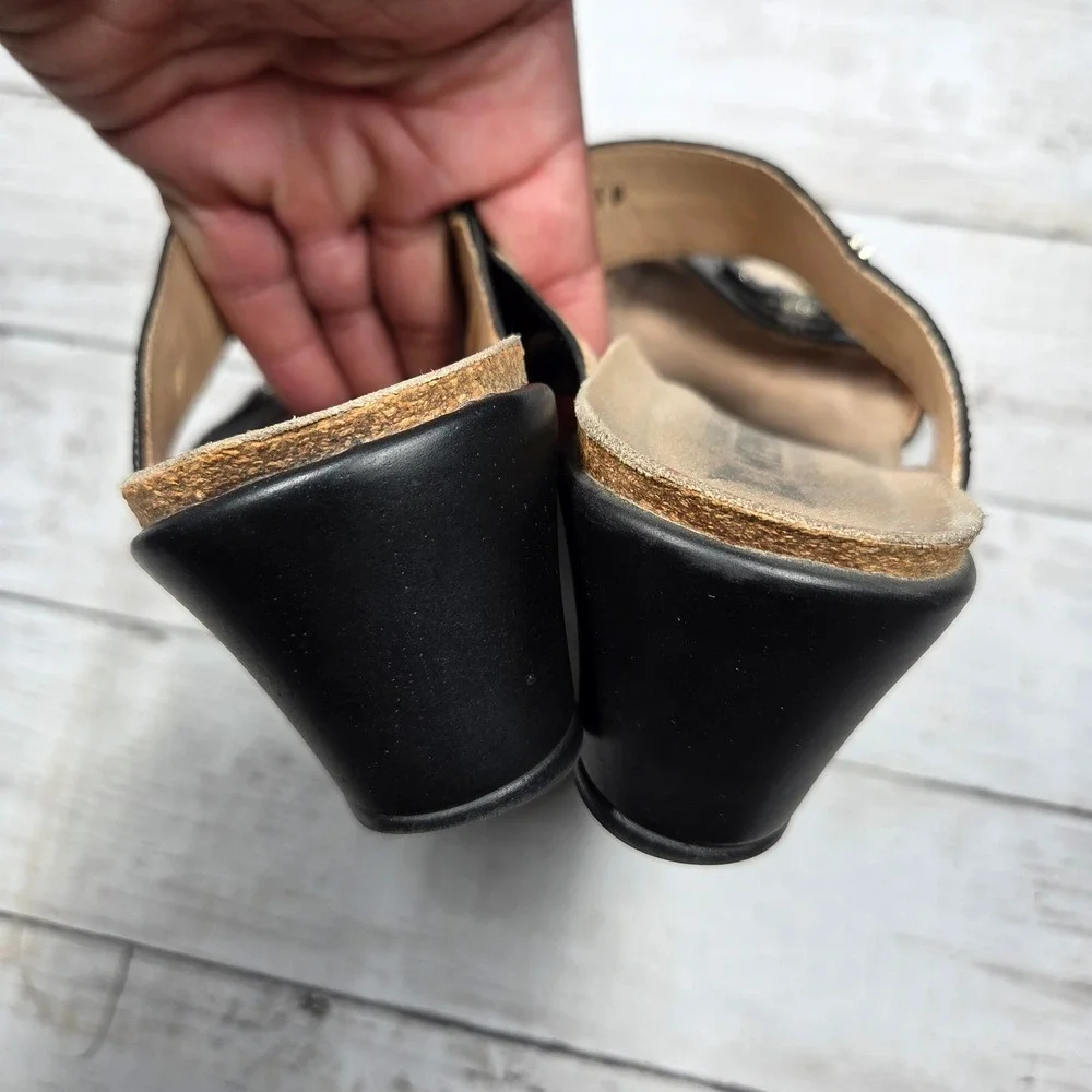 Mephisto Air-Relax Nalade Wedge Sandal Slide Brown Patent Leather Womens 38